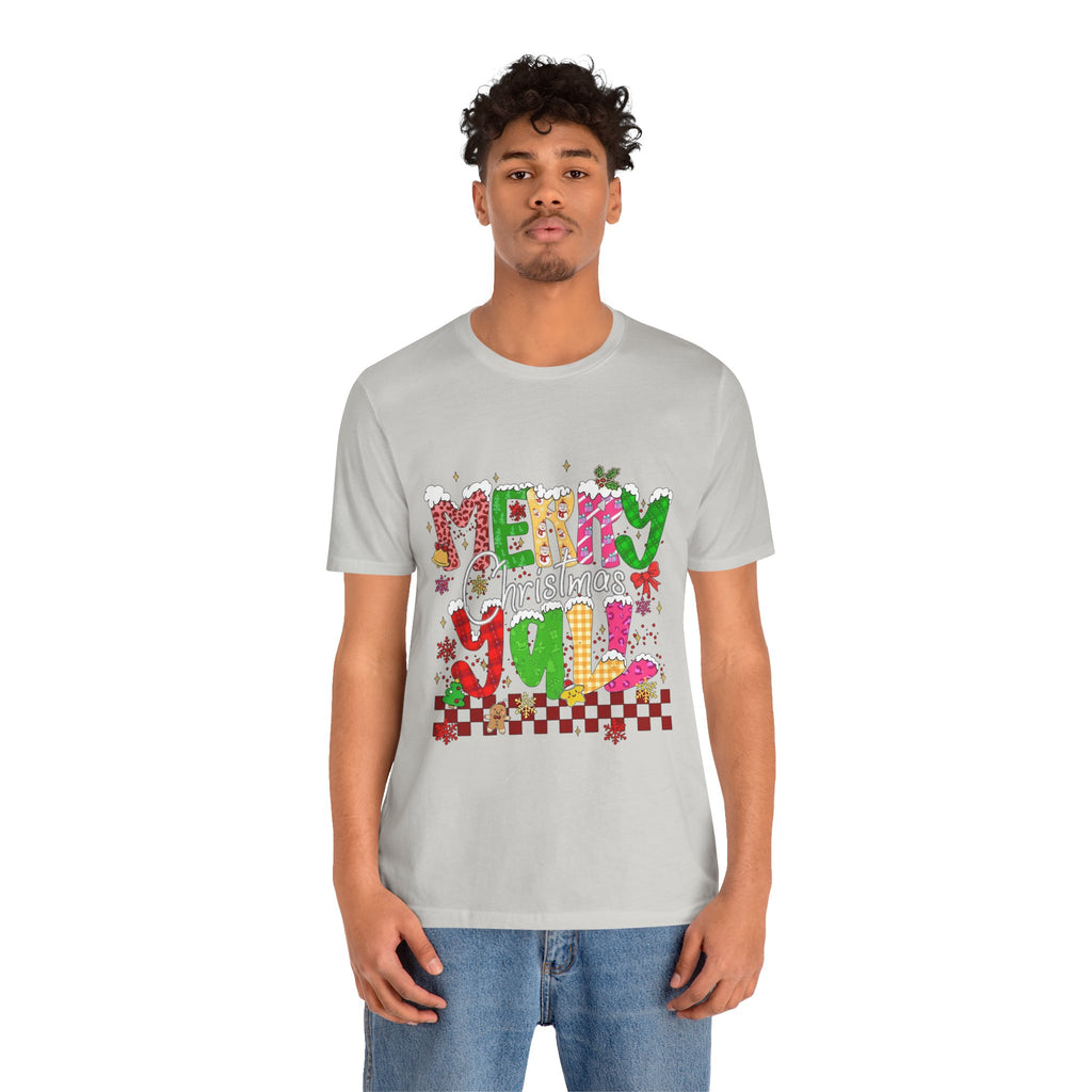 Merry Christmas Y’all Shirt, Colorful Christmas T-Shirt, Retro Holiday Tee, Cute Festive Graphic Tee for Women