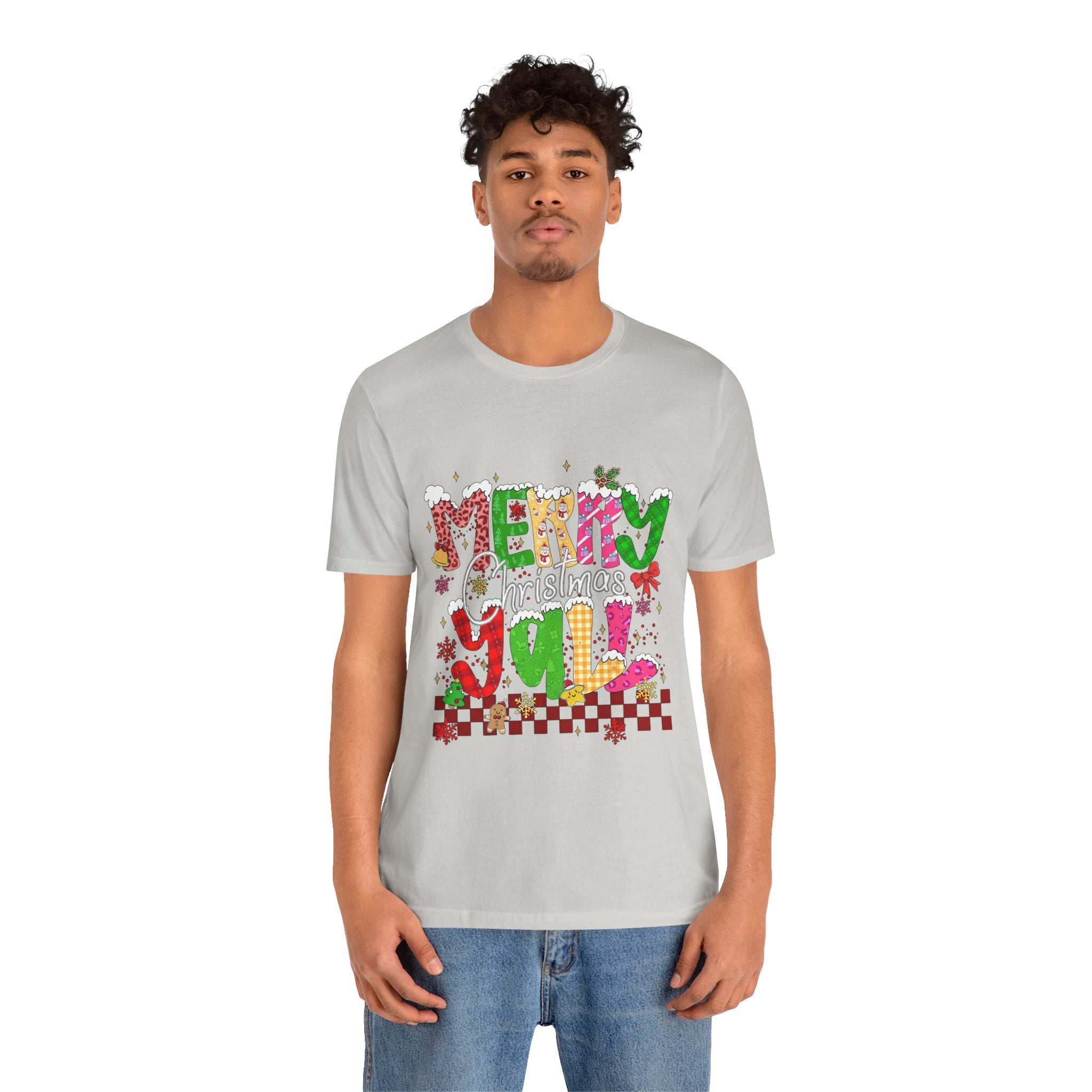 Merry Christmas Y’all Shirt, Colorful Christmas T-Shirt, Retro Holiday Tee, Cute Festive Graphic Tee for Women