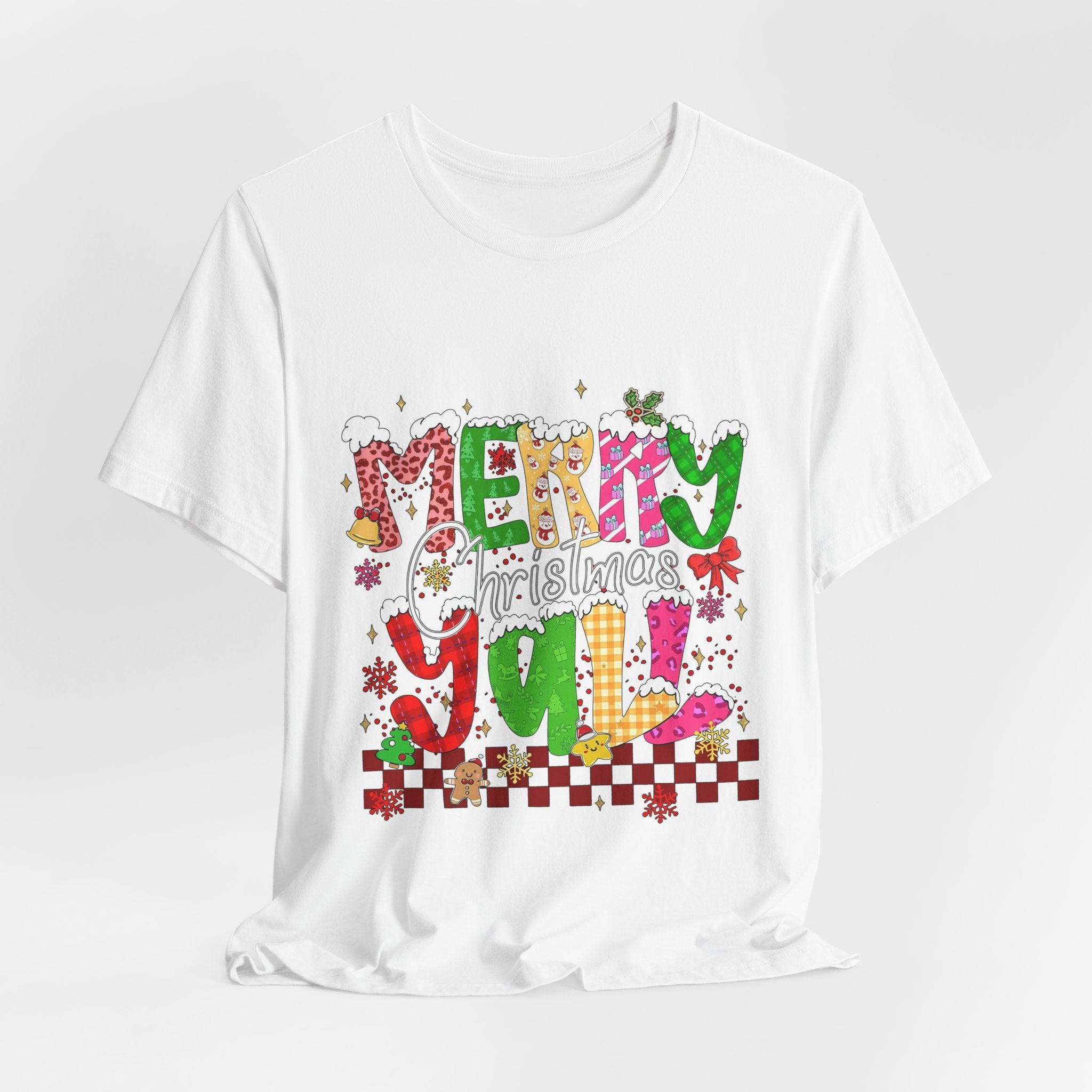 Merry Christmas Y’all Shirt, Colorful Christmas T-Shirt, Retro Holiday Tee, Cute Festive Graphic Tee for Women
