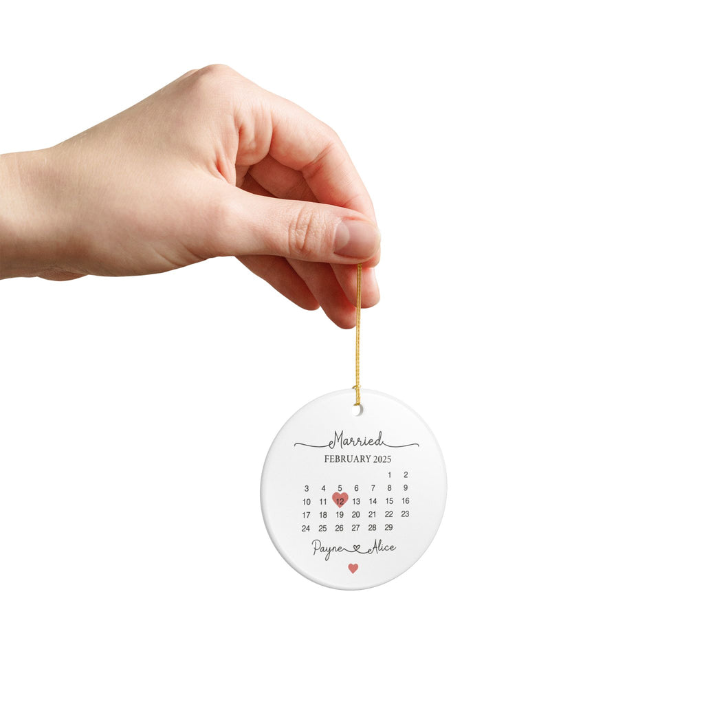 Personalized Wedding Date Ornament 2025, Custom Calendar Keepsake, Married Couple Gift, Engagement or Anniversary Decoration