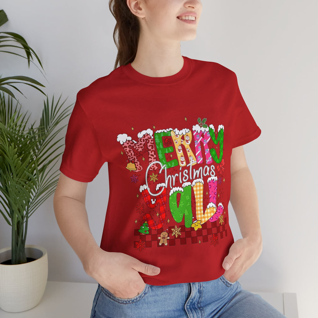 Merry Christmas Y’all Shirt, Colorful Christmas T-Shirt, Retro Holiday Tee, Cute Festive Graphic Tee for Women