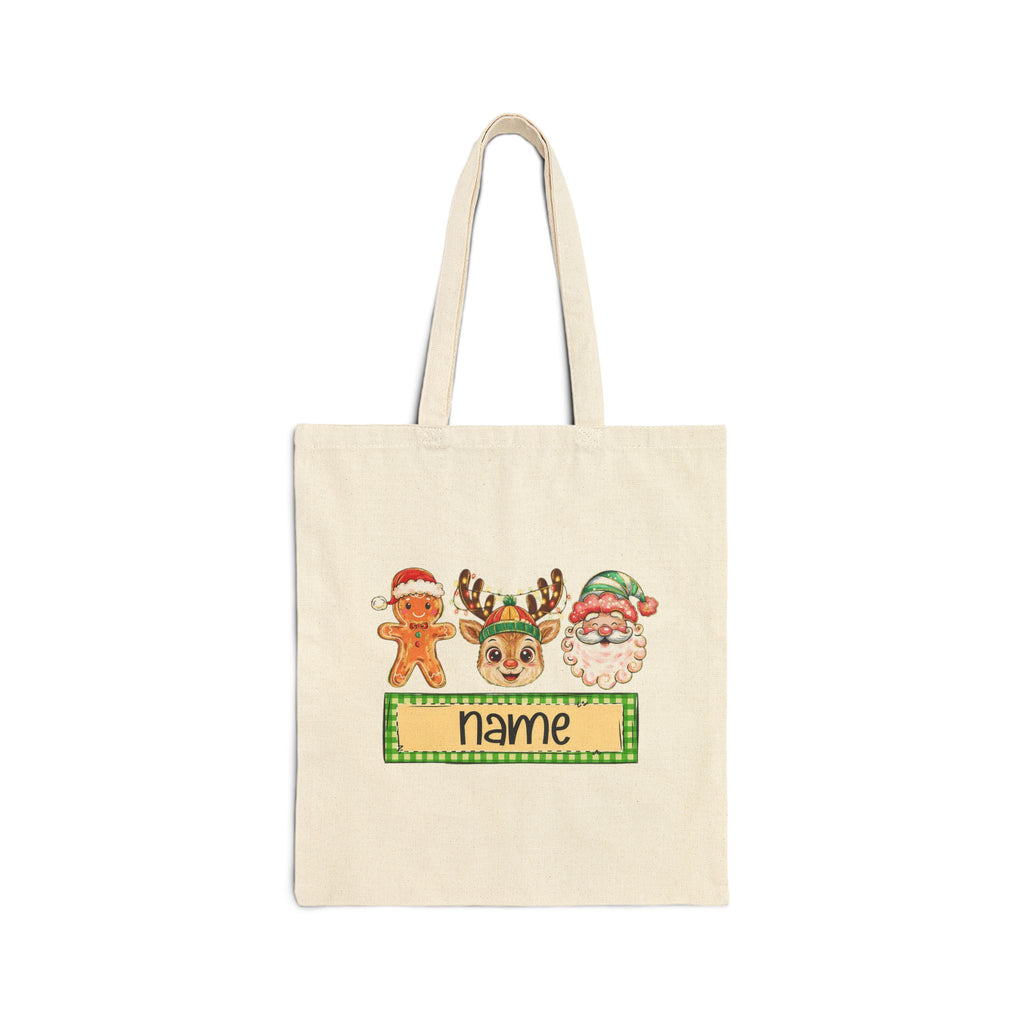 Personalized Christmas Tote Bag, Custom Name Holiday Bag with Santa, Reindeer & Gingerbread Design, Kids Christmas Gift Tote