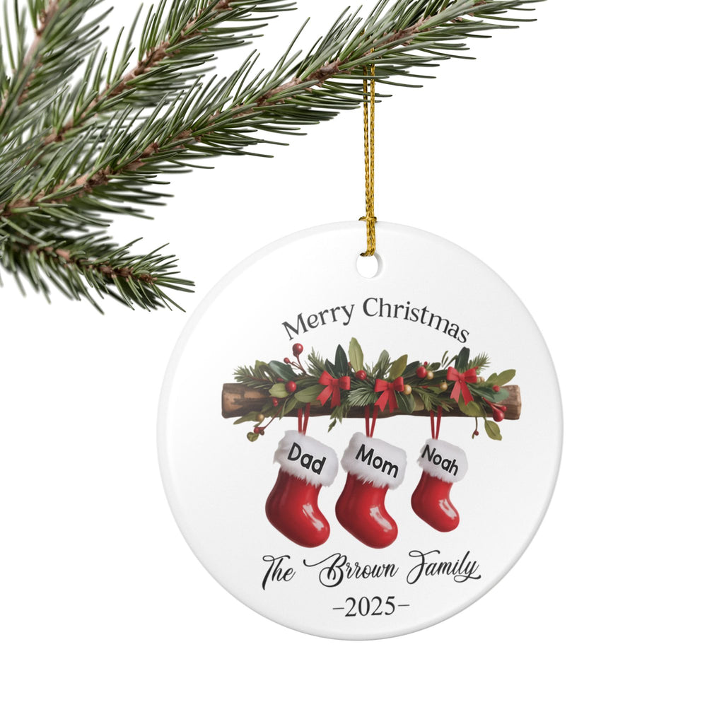 Personalized Family of Three Ceramic Christmas Ornament 2025, Custom New Family Ornament, Baby's First Christmas Ornament
