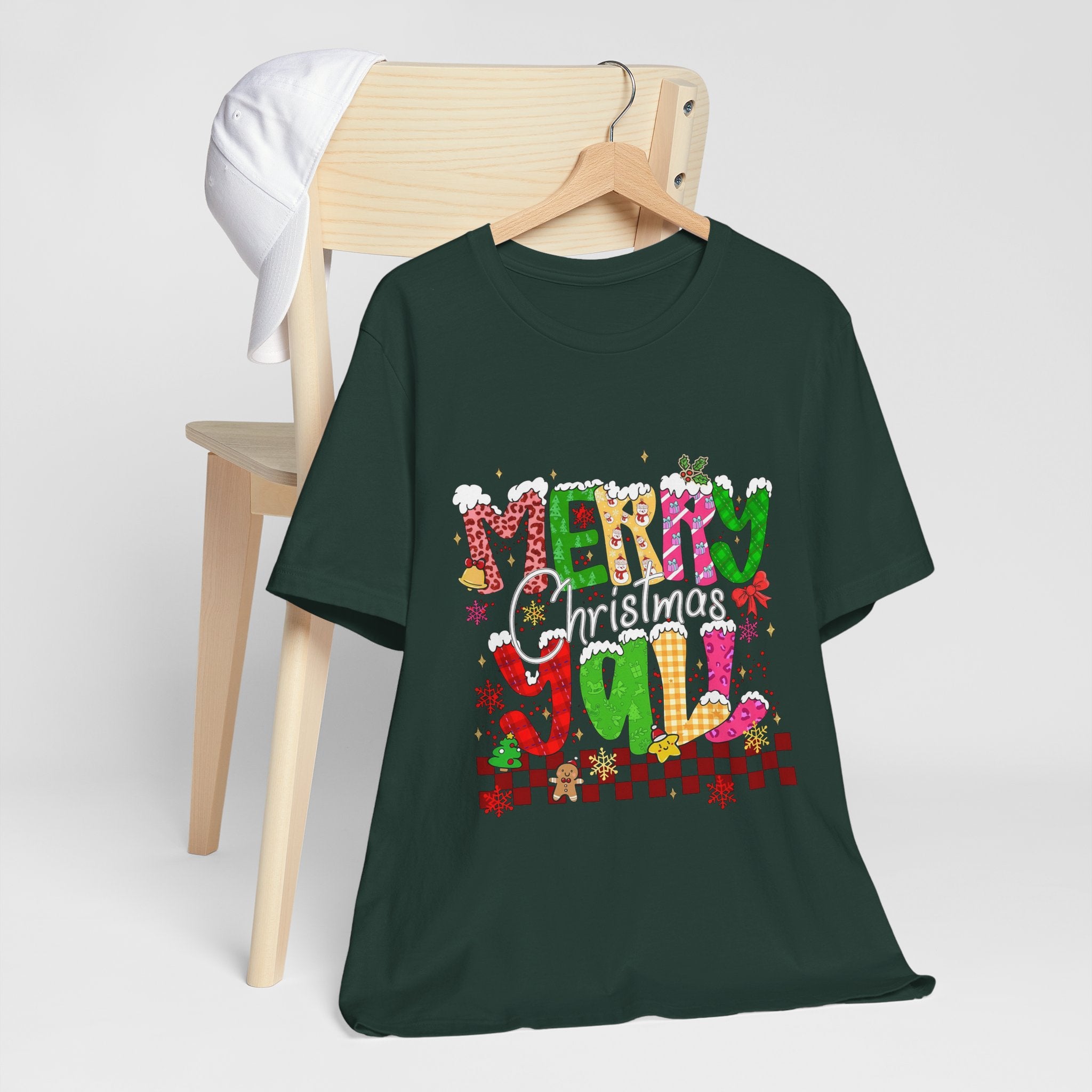 Merry Christmas Y’all Shirt, Colorful Christmas T-Shirt, Retro Holiday Tee, Cute Festive Graphic Tee for Women