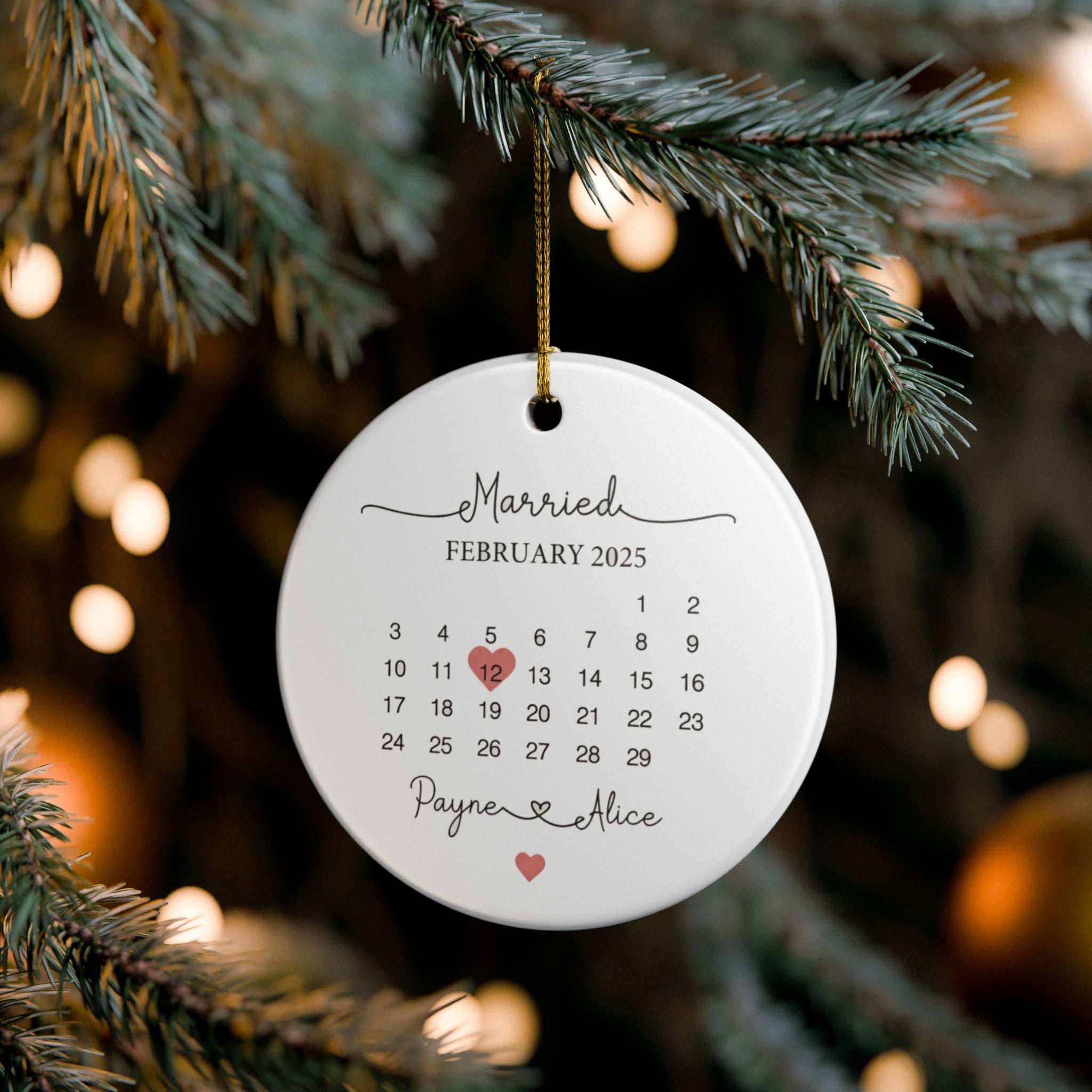 Personalized Wedding Date Ornament 2025, Custom Calendar Keepsake, Married Couple Gift, Engagement or Anniversary Decoration