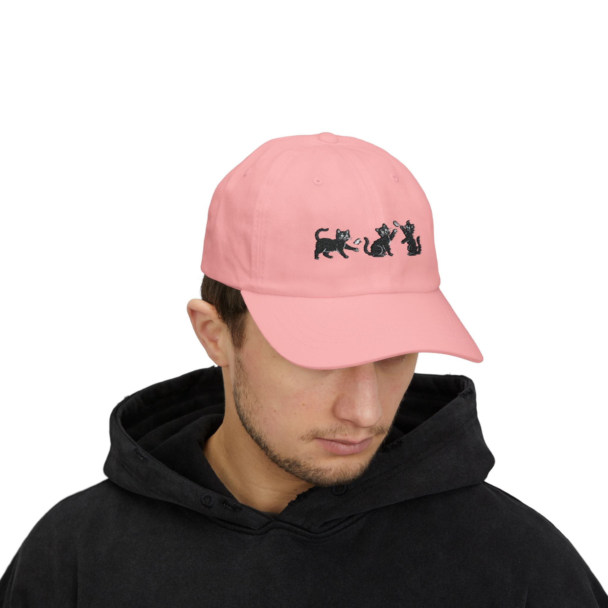 Black Cat and Butterfly Embroidered Hat, Cute Cat Stitch Design Cap, Playful Kitty Baseball Hat, Animal Embroidery Gift, Pet Lover Cap