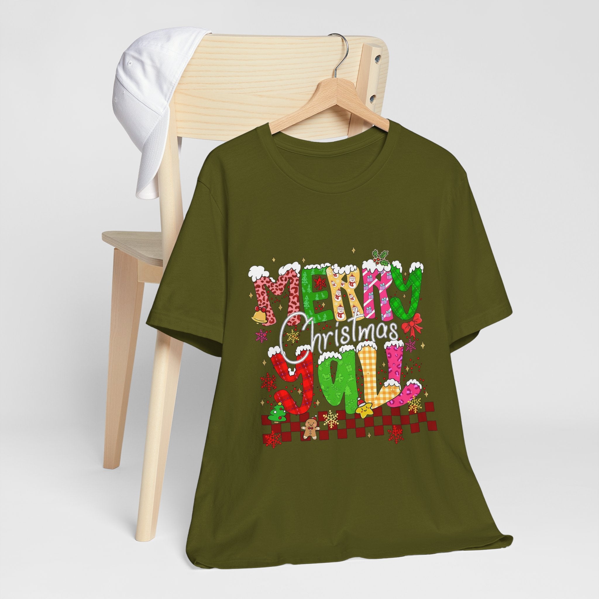 Merry Christmas Y’all Shirt, Colorful Christmas T-Shirt, Retro Holiday Tee, Cute Festive Graphic Tee for Women