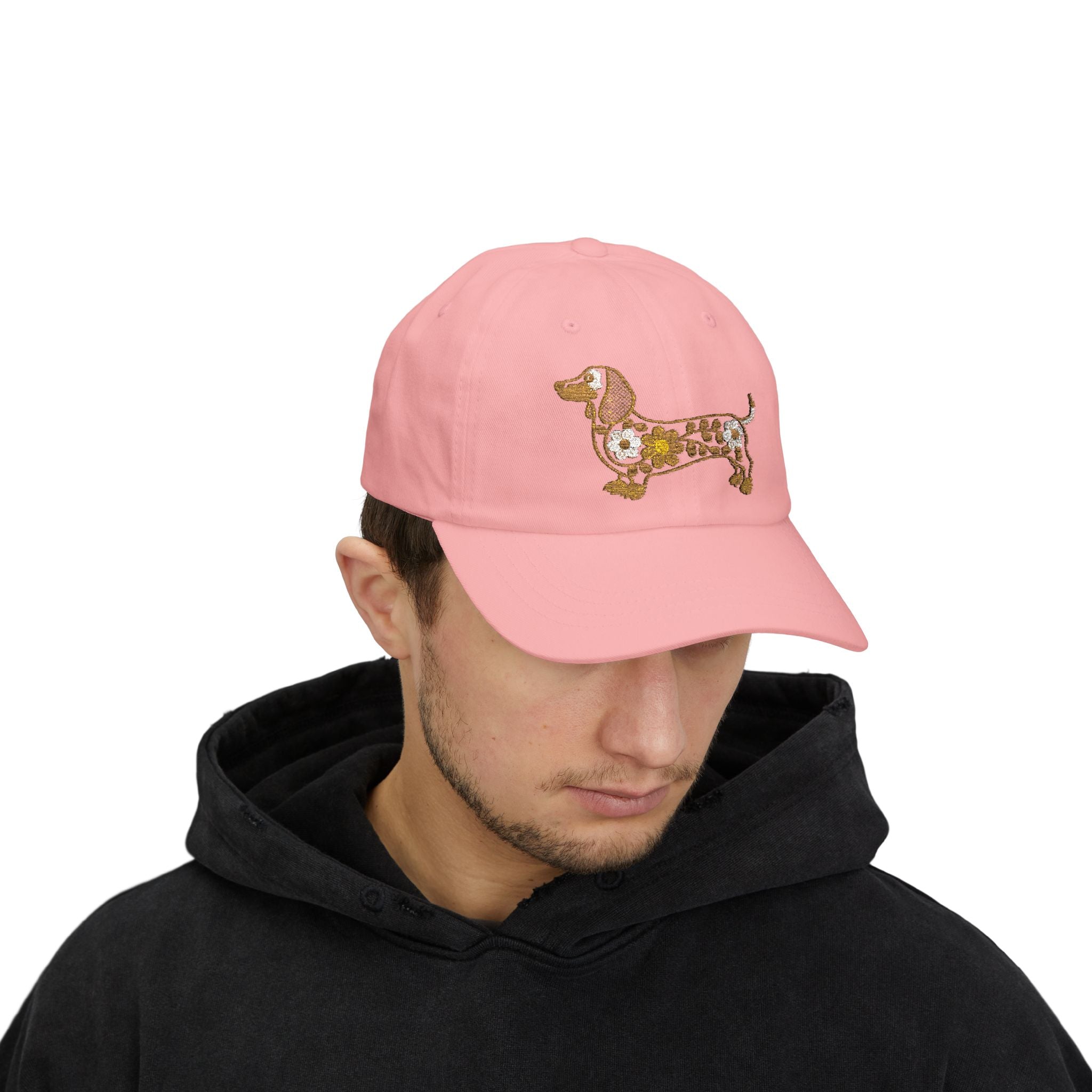 Floral Dachshund Embroidered Hat, Cute Wiener Dog Stitch Design Cap, Flower Dog Embroidery Baseball Hat, Pet Lover Gift, Boho Dog Cap