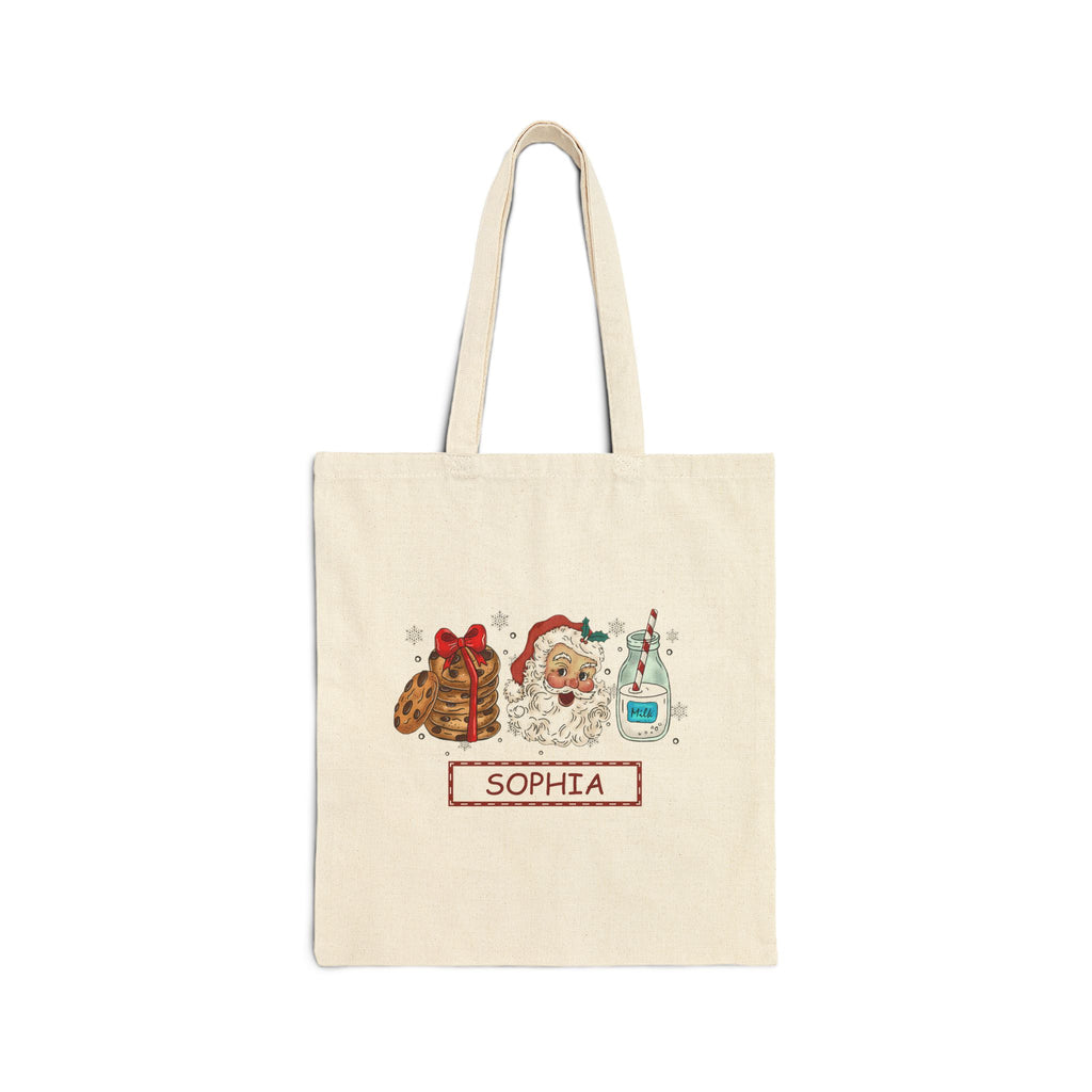 Personalized Santa Cookies and Milk Tote Bag, Custom Name Christmas Tote, Holiday Gift Bag for Kids, Santa Claus Cookie Lover Bag