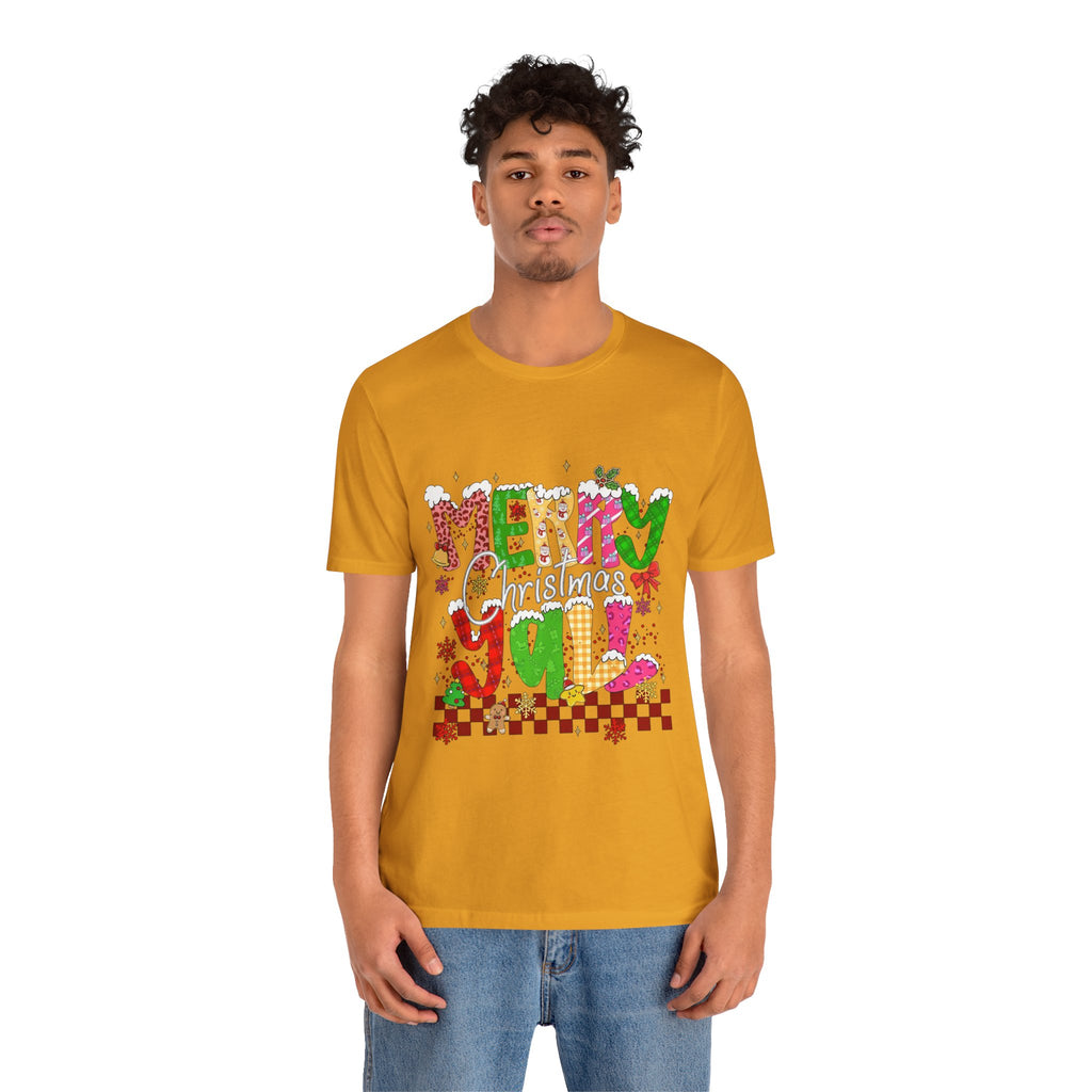 Merry Christmas Y’all Shirt, Colorful Christmas T-Shirt, Retro Holiday Tee, Cute Festive Graphic Tee for Women