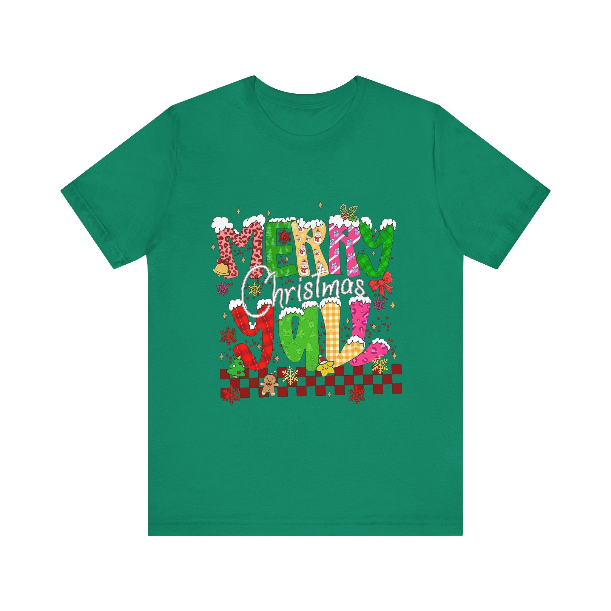 Merry Christmas Y’all Shirt, Colorful Christmas T-Shirt, Retro Holiday Tee, Cute Festive Graphic Tee for Women
