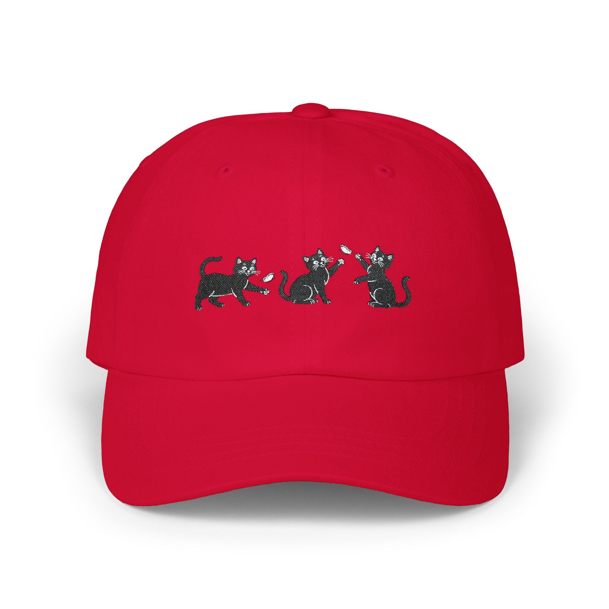 Black Cat and Butterfly Embroidered Hat, Cute Cat Stitch Design Cap, Playful Kitty Baseball Hat, Animal Embroidery Gift, Pet Lover Cap