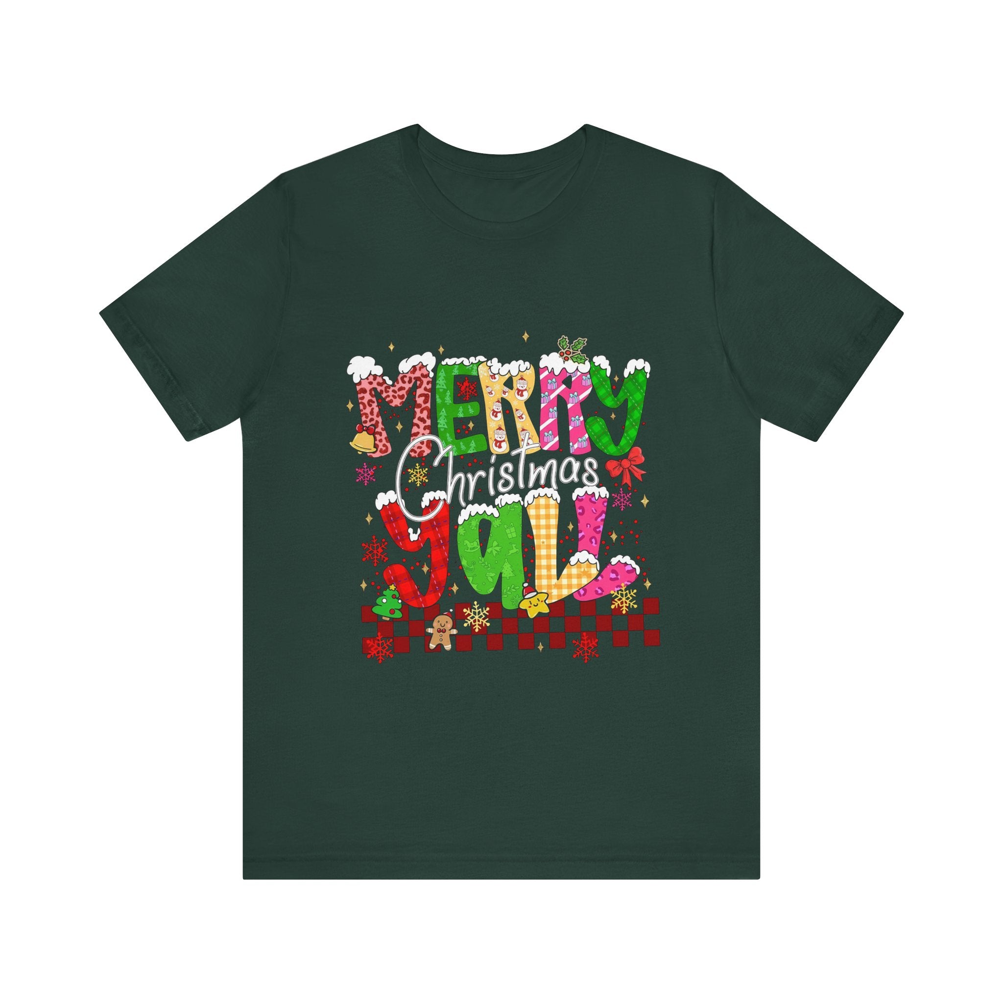 Merry Christmas Y’all Shirt, Colorful Christmas T-Shirt, Retro Holiday Tee, Cute Festive Graphic Tee for Women