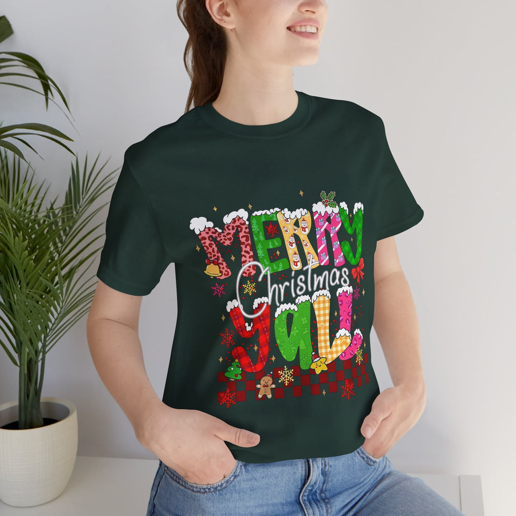 Merry Christmas Y’all Shirt, Colorful Christmas T-Shirt, Retro Holiday Tee, Cute Festive Graphic Tee for Women