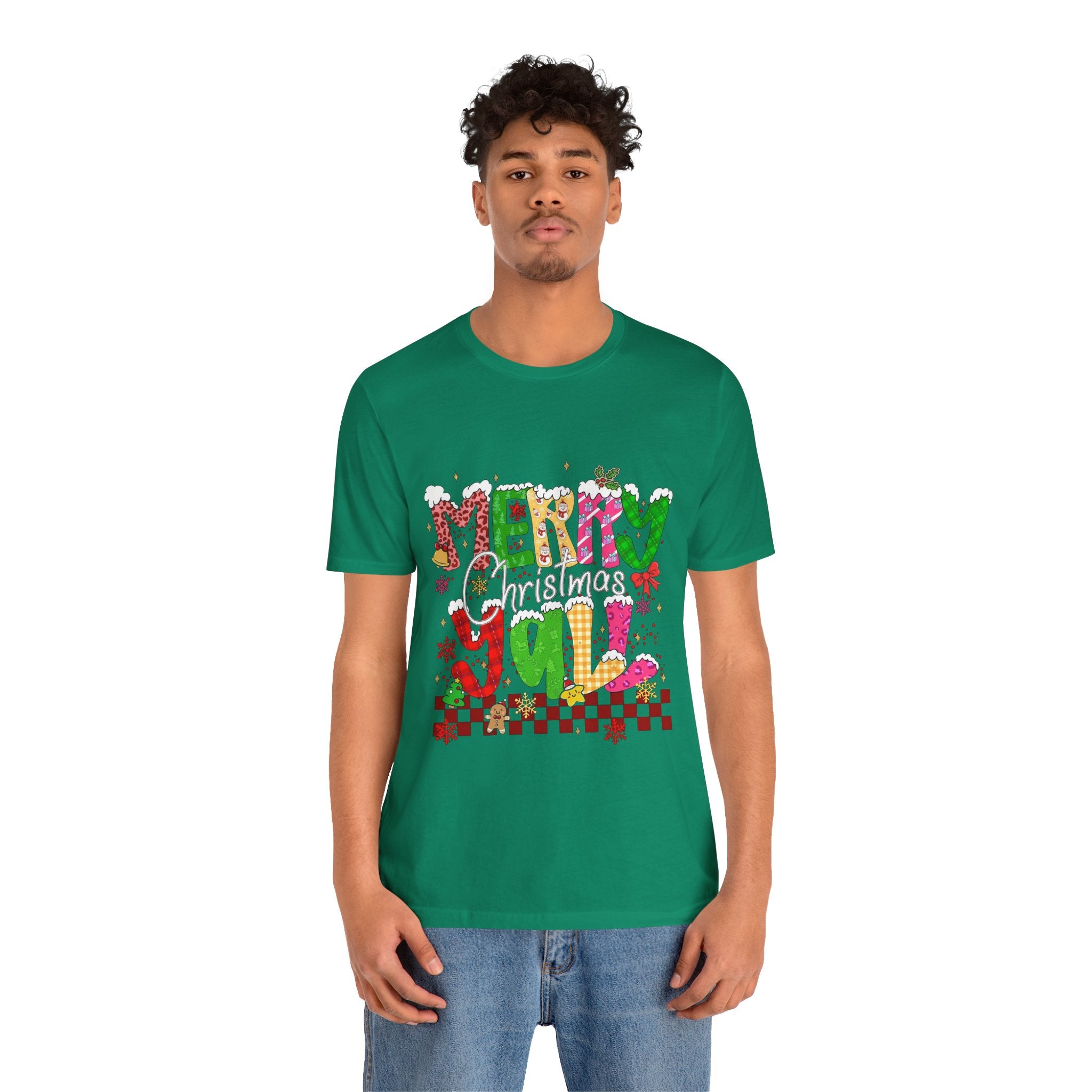 Merry Christmas Y’all Shirt, Colorful Christmas T-Shirt, Retro Holiday Tee, Cute Festive Graphic Tee for Women