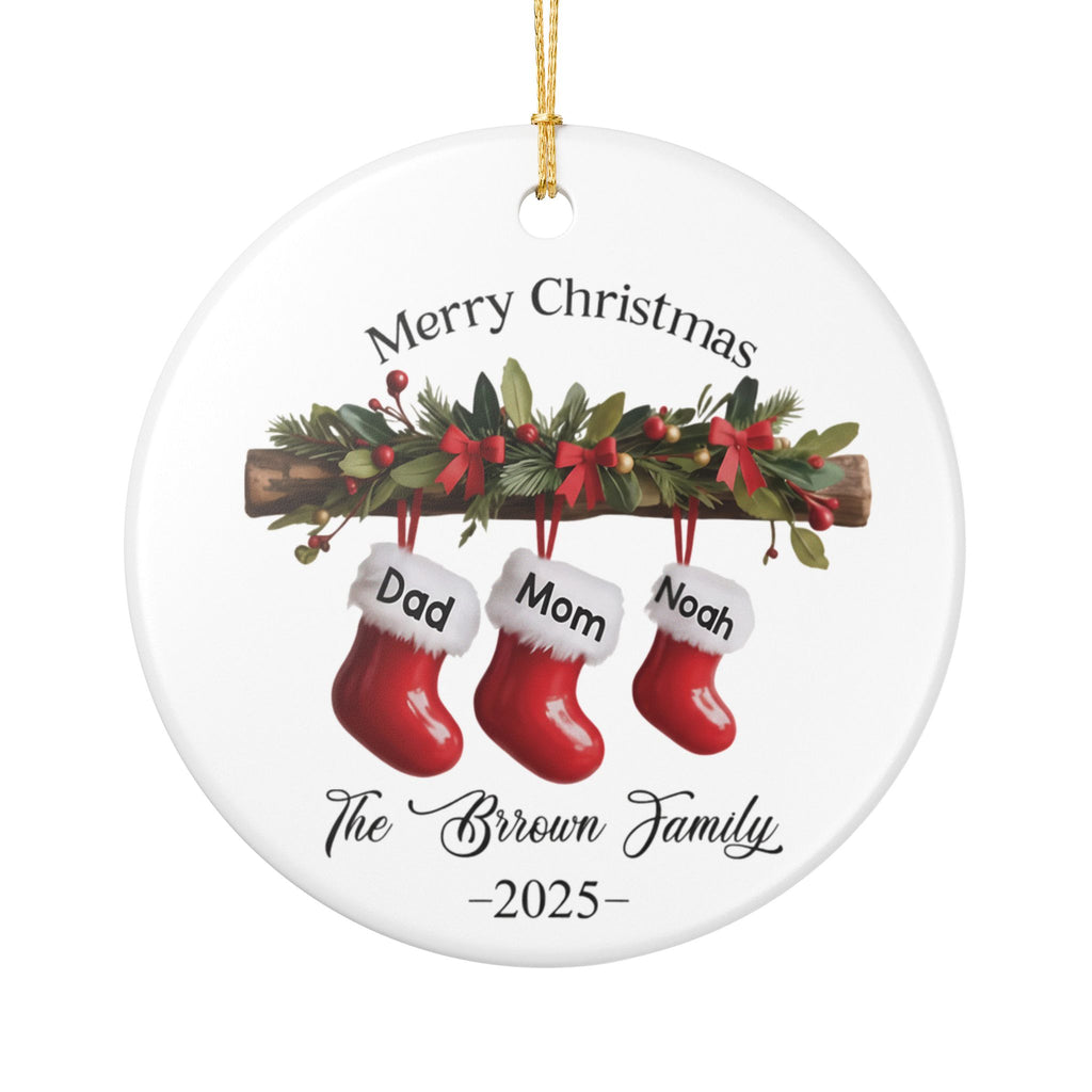 Personalized Family of Three Ceramic Christmas Ornament 2025, Custom New Family Ornament, Baby's First Christmas Ornament