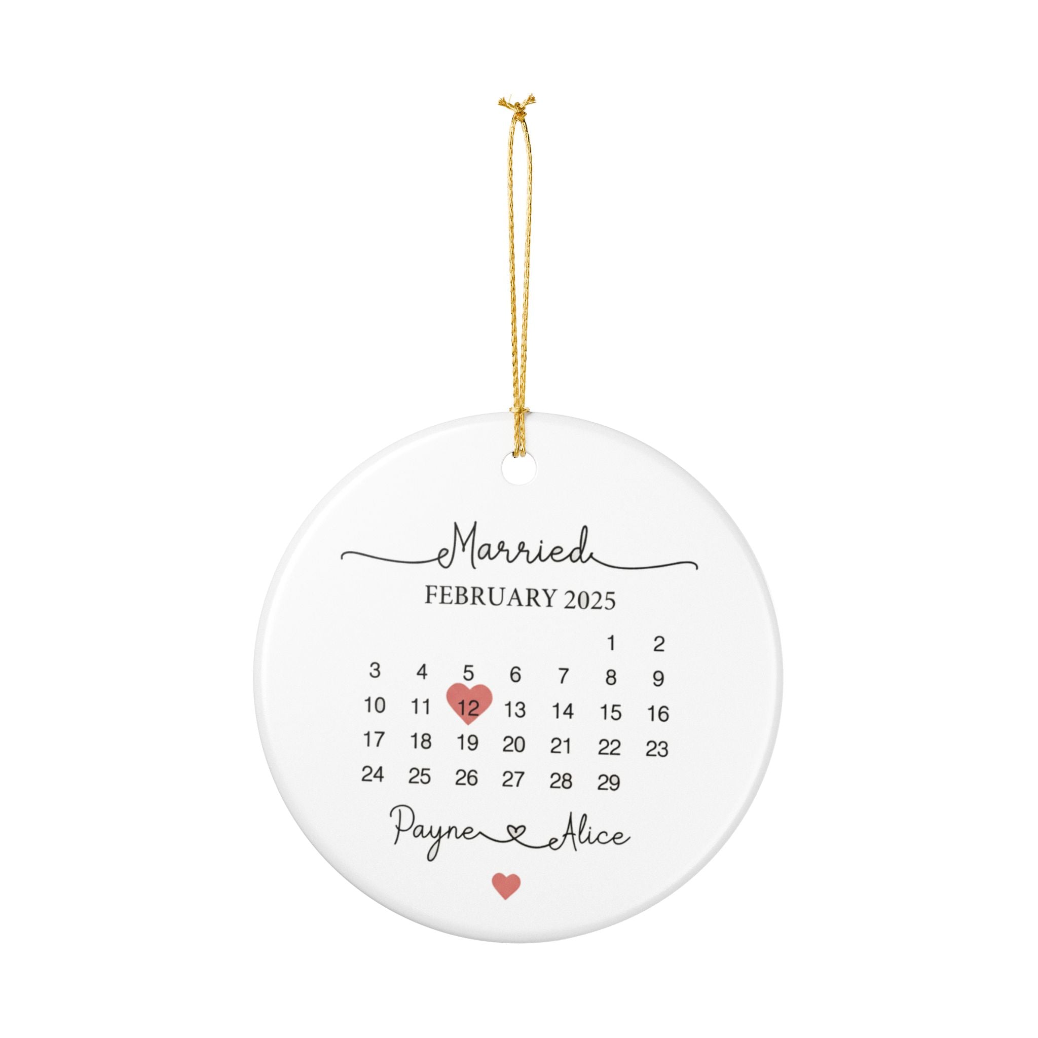 Personalized Wedding Date Ornament 2025, Custom Calendar Keepsake, Married Couple Gift, Engagement or Anniversary Decoration