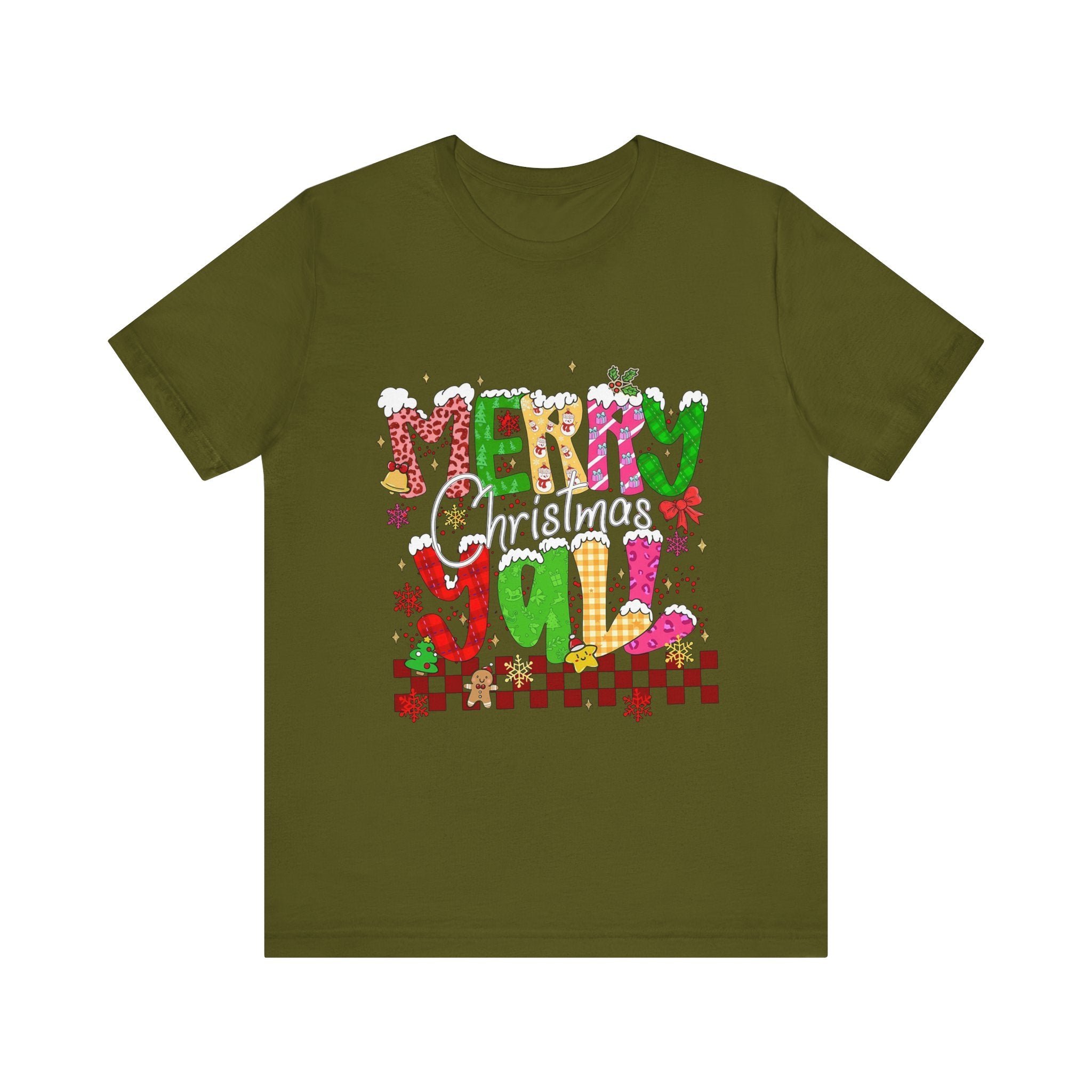 Merry Christmas Y’all Shirt, Colorful Christmas T-Shirt, Retro Holiday Tee, Cute Festive Graphic Tee for Women