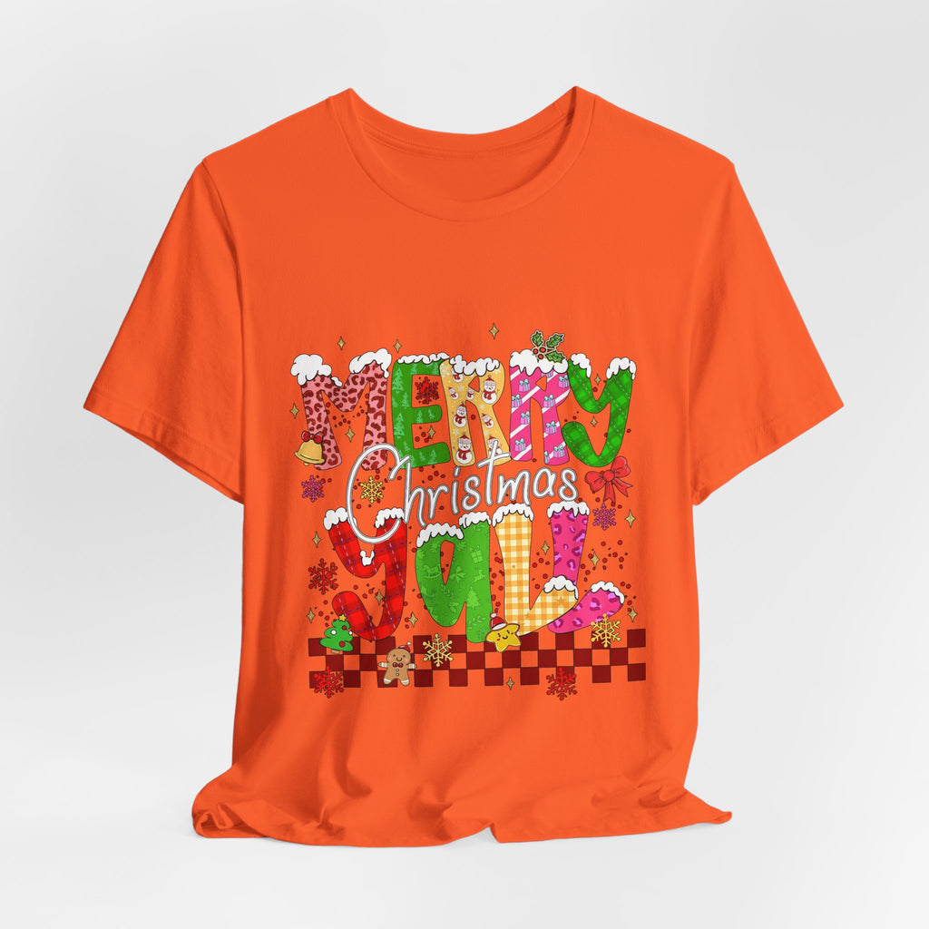 Merry Christmas Y’all Shirt, Colorful Christmas T-Shirt, Retro Holiday Tee, Cute Festive Graphic Tee for Women