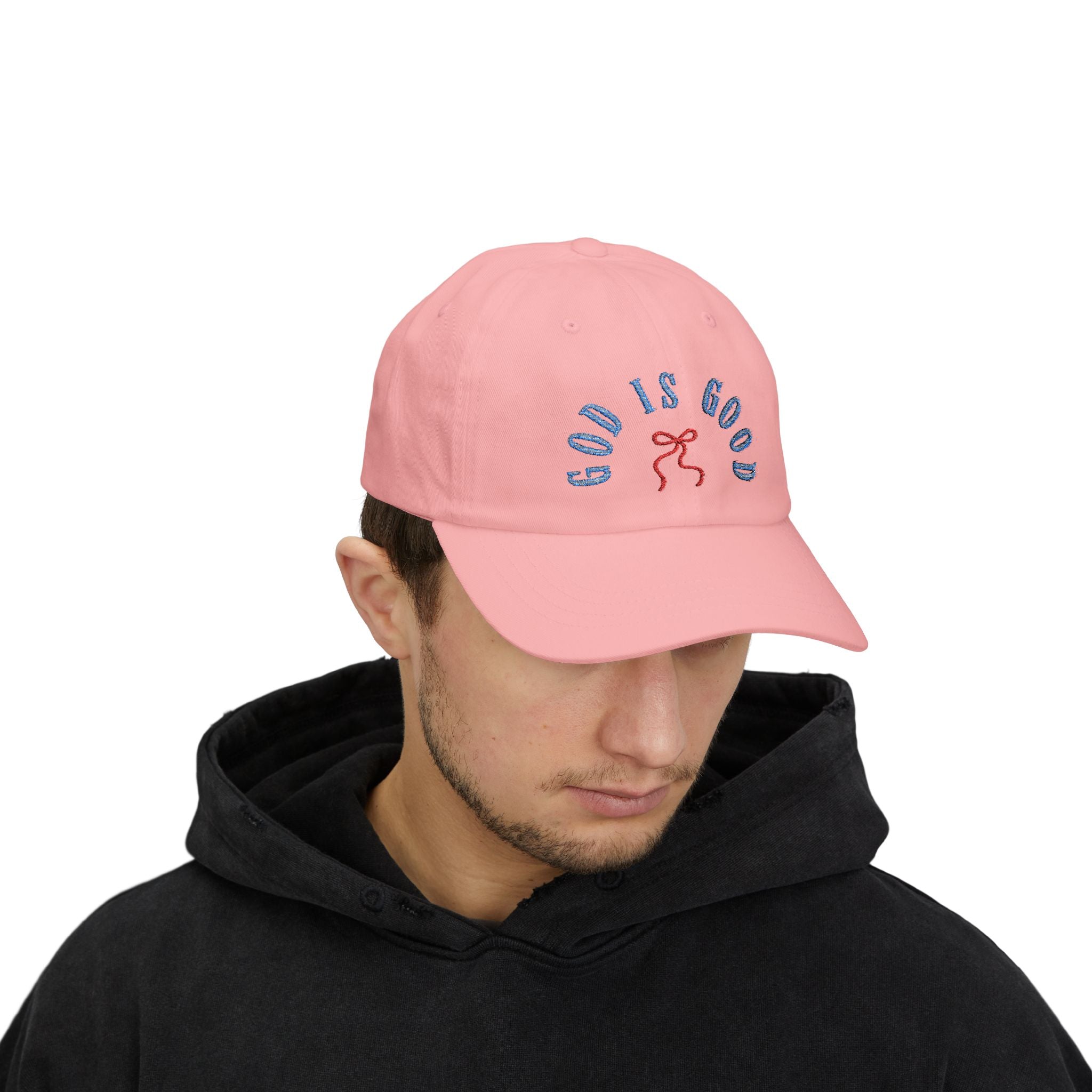 God Is Good Embroidered Hat, Christian Faith Baseball Cap, Blue Letter Red Bow Stitch Design, Religious Quote Dad Hat, Spiritual Gift