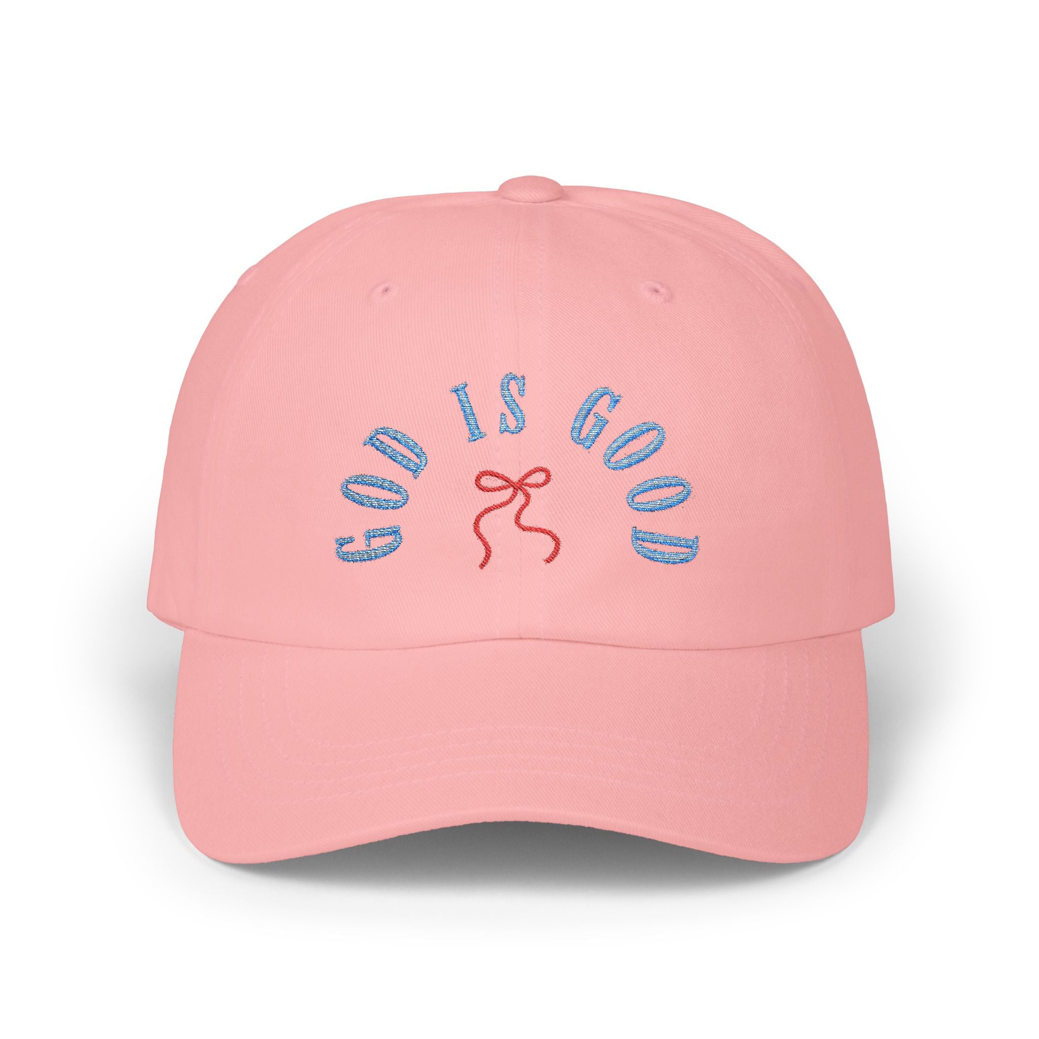 God Is Good Embroidered Hat, Christian Faith Baseball Cap, Blue Letter Red Bow Stitch Design, Religious Quote Dad Hat, Spiritual Gift
