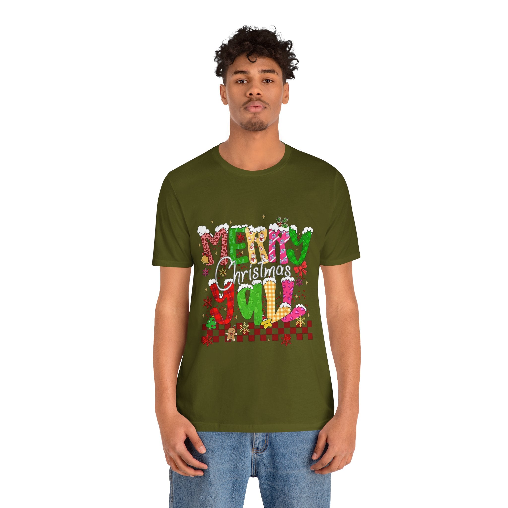 Merry Christmas Y’all Shirt, Colorful Christmas T-Shirt, Retro Holiday Tee, Cute Festive Graphic Tee for Women