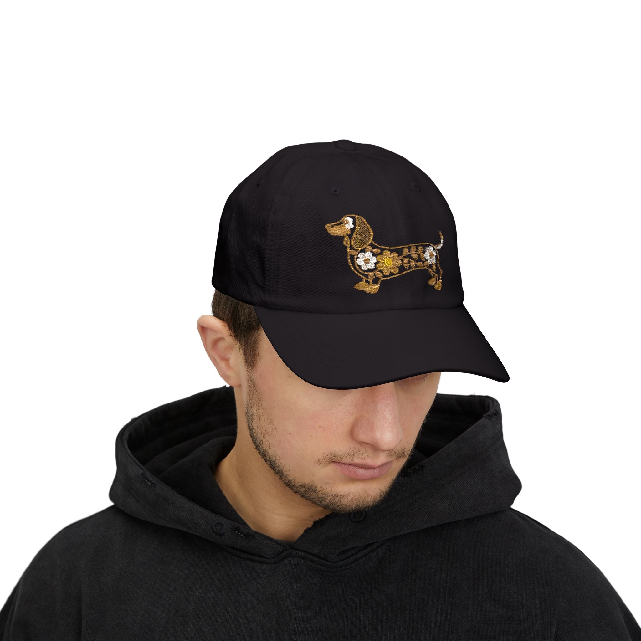 Floral Dachshund Embroidered Hat, Cute Wiener Dog Stitch Design Cap, Flower Dog Embroidery Baseball Hat, Pet Lover Gift, Boho Dog Cap