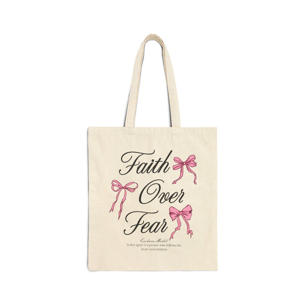 Faith Over Fear Tote Bag, Pink Bow Christian Quote Bag, Bible Verse Inspirational Tote, Coquette Aesthetic Faith Gift for Women