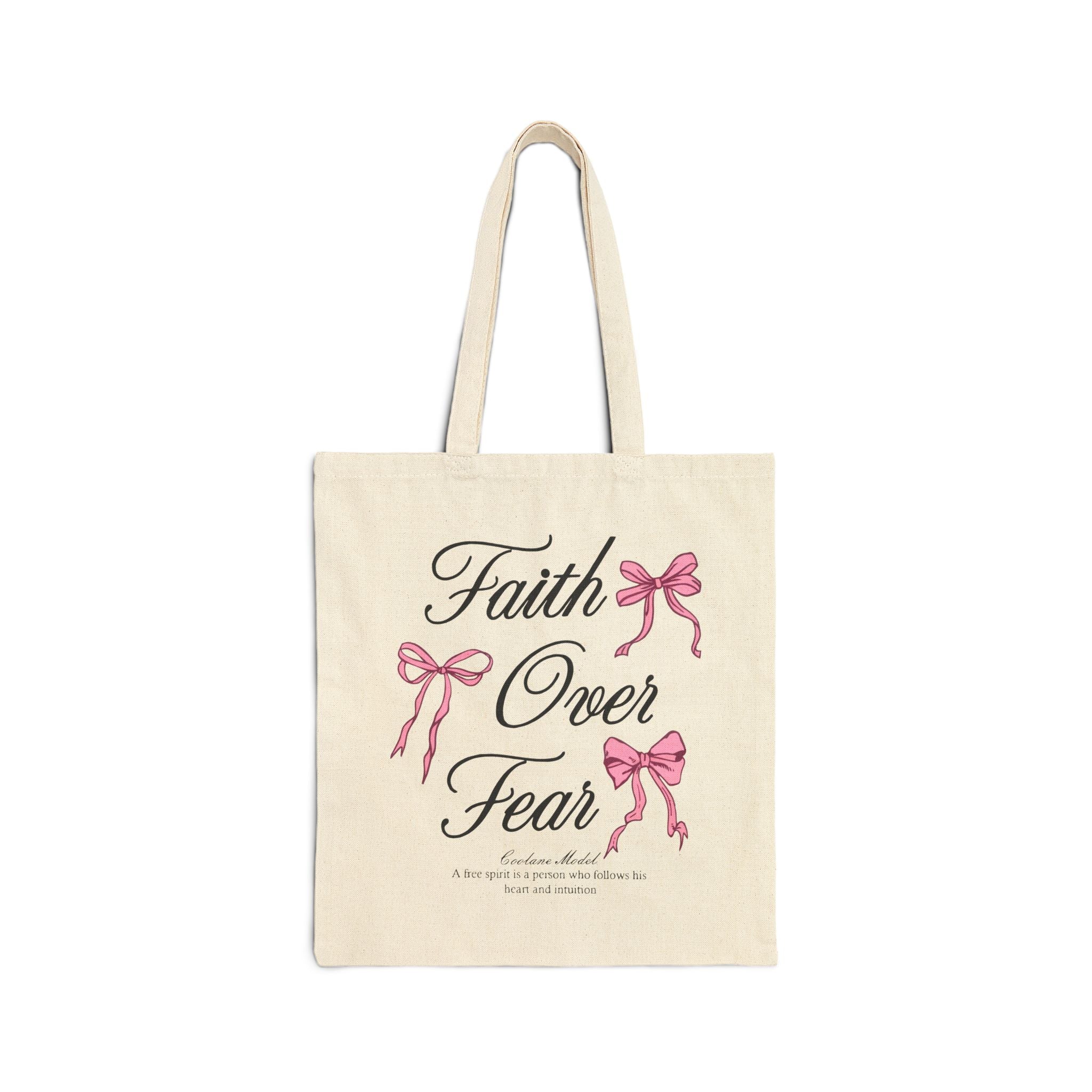 Faith Over Fear Tote Bag, Pink Bow Christian Quote Bag, Bible Verse Inspirational Tote, Coquette Aesthetic Faith Gift for Women